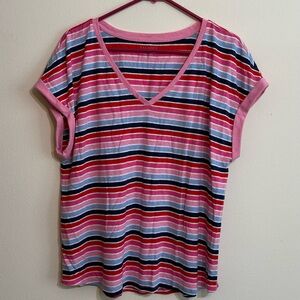 Talbots Pink Multi-Stripe V-Neck Women's Top size XL